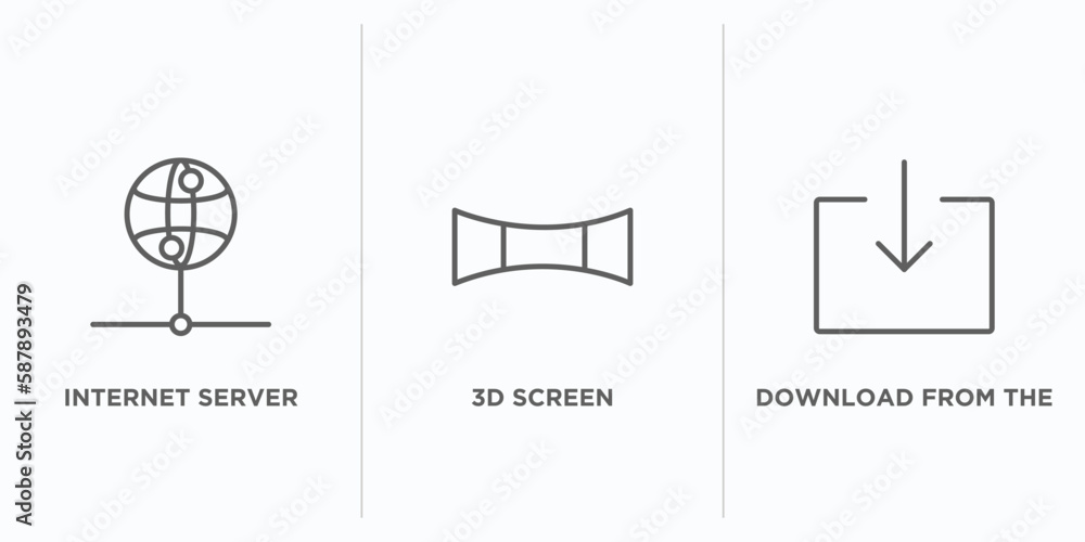 Poster collection. thin linear outline icons set. thin line icons such as internet server, 3d screen, downl