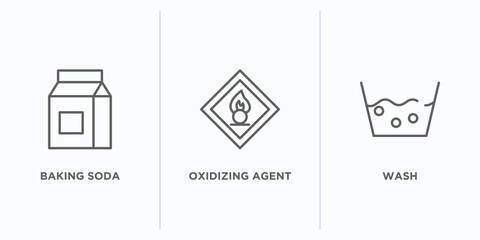 cleaning outline icons set. thin line icons such as baking soda, oxidizing agent, wash vector. linear icon sheet can be used web and mobile