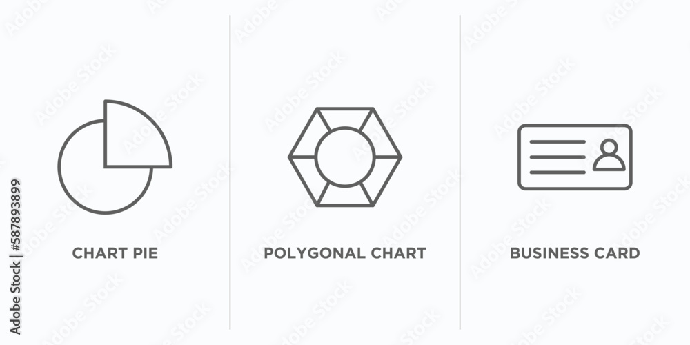 Poster business and analytics outline icons set. thin line icons such as chart pie, polygonal chart, busine