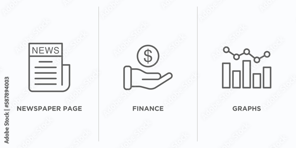 Aufkleber business outline icons set. thin line icons such as newspaper page, finance, graphs vector. linear i