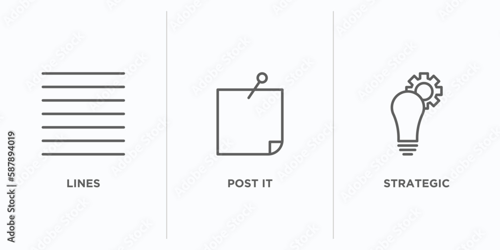 Aufkleber business outline icons set. thin line icons such as lines, post it, strategic vector. linear icon sh