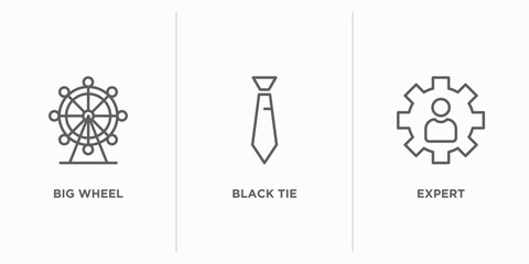 business outline icons set. thin line icons such as big wheel, black tie, expert vector. linear icon sheet can be used web and mobile