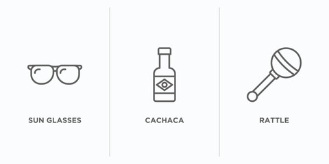 brazilia outline icons set. thin line icons such as sun glasses, cachaca, rattle vector. linear icon sheet can be used web and mobile