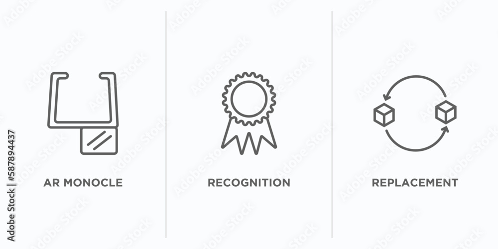 Poster artificial intellegence outline icons set. thin line icons such as ar monocle, recognition, replacem