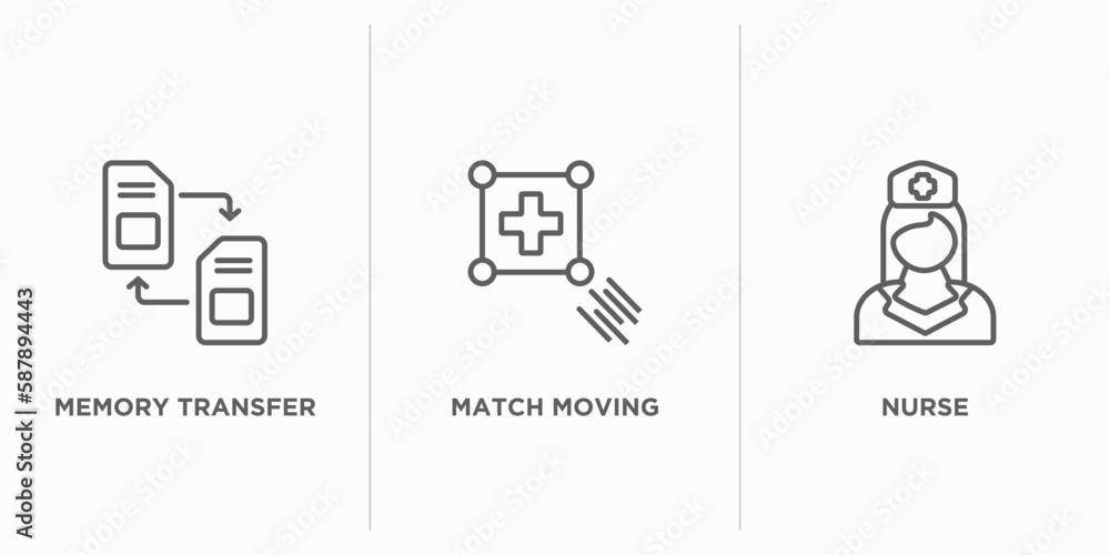 Poster artificial intellegence outline icons set. thin line icons such as memory transfer, match moving, nu