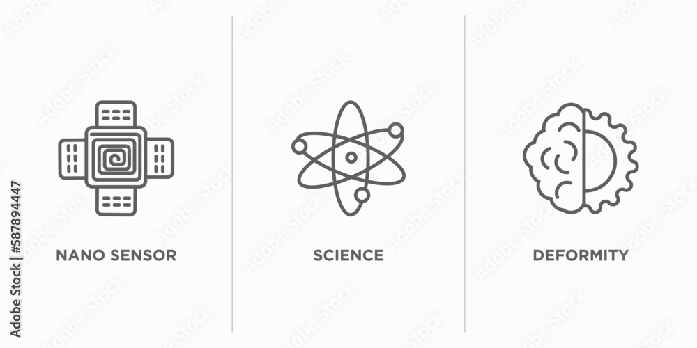 Poster artificial intellegence outline icons set. thin line icons such as nano sensor, science, deformity v