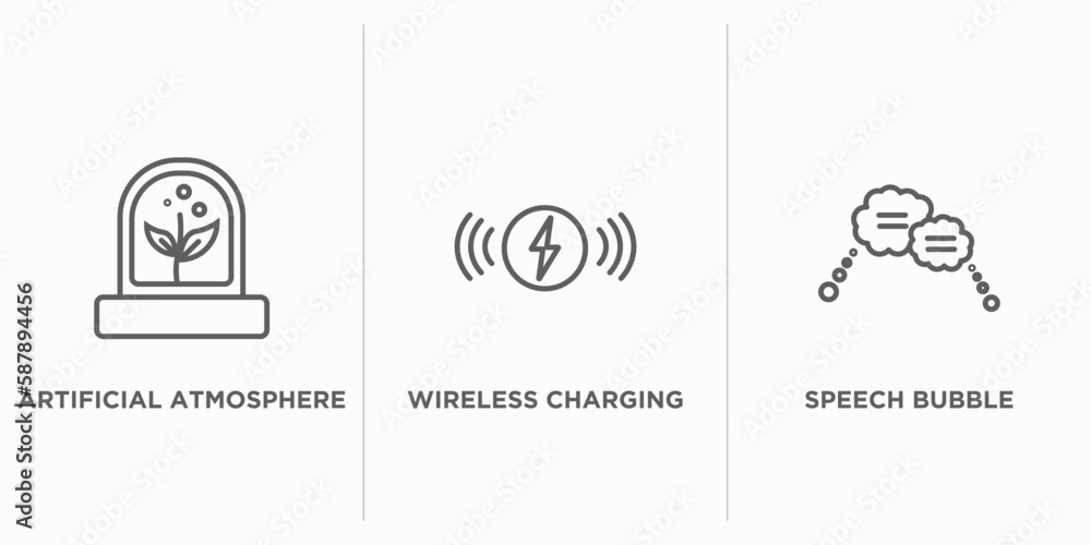Poster artificial intellegence outline icons set. thin line icons such as artificial atmosphere, wireless c