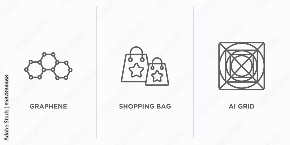 Poster artificial intellegence outline icons set. thin line icons such as graphene, shopping bag, ai grid v