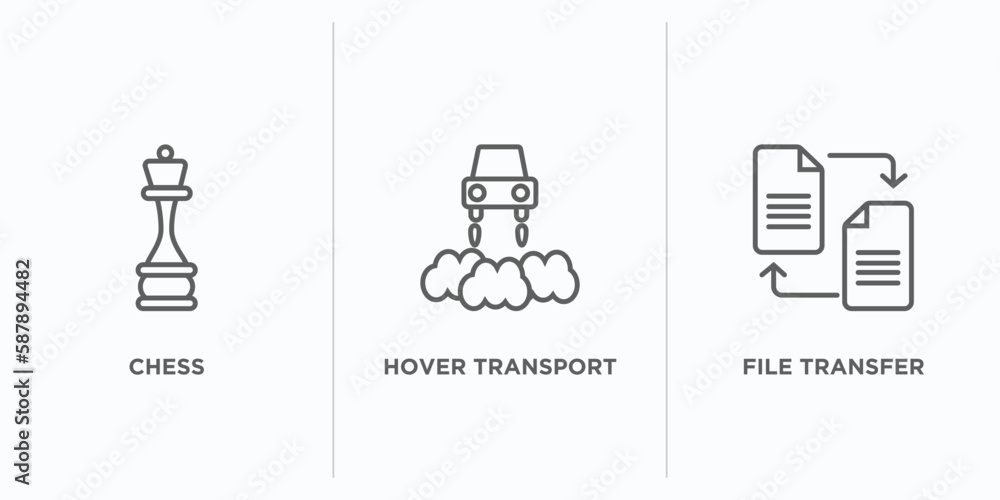 Poster artificial intellegence outline icons set. thin line icons such as chess, hover transport, file tran