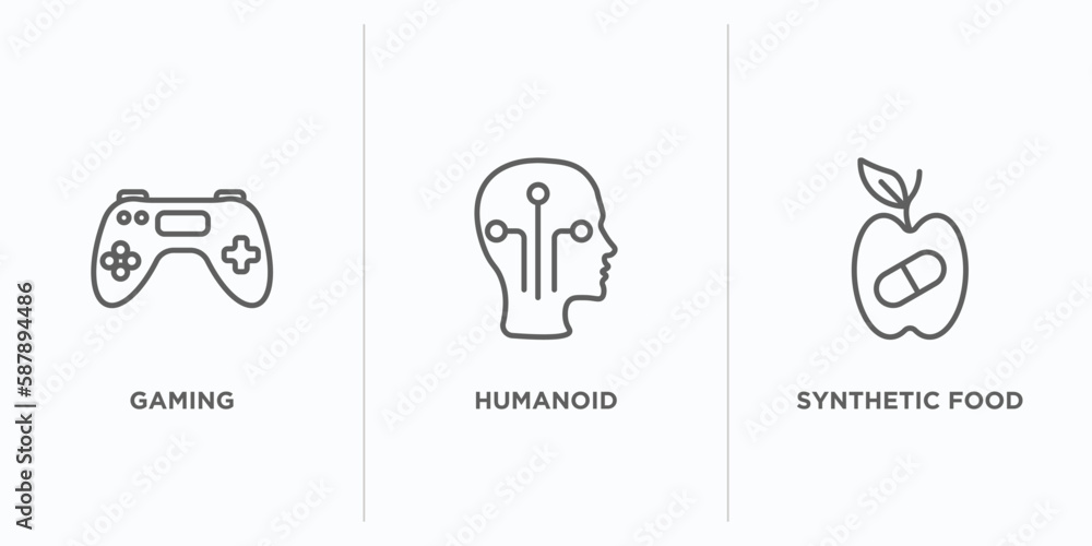Aufkleber artificial intellegence outline icons set. thin line icons such as gaming, humanoid, synthetic food 