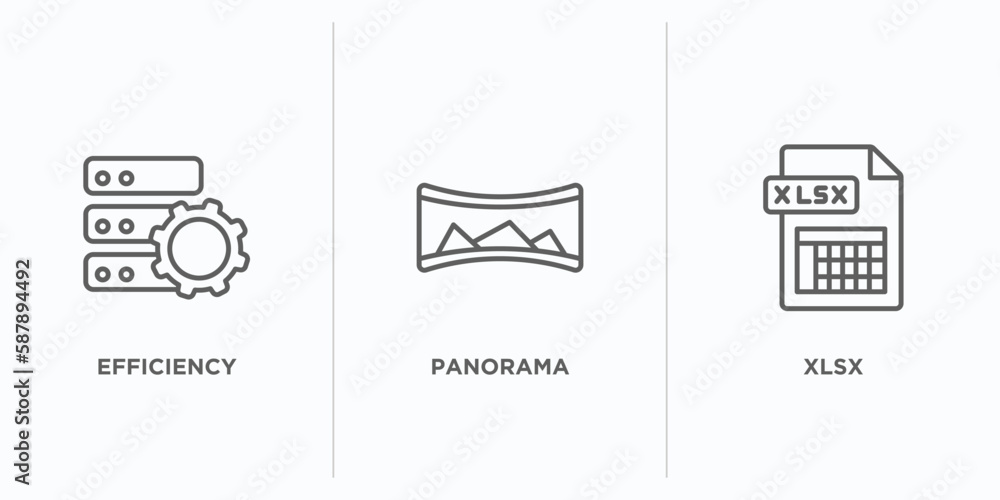 Poster artificial intelligence outline icons set. thin line icons such as efficiency, panorama, xlsx vector