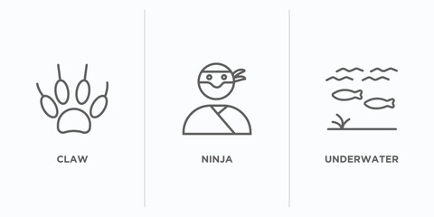 asian collection. thin outline icons set. thin line icons such as claw, ninja, underwater vector. linear icon sheet can be used web and mobile