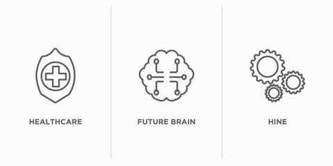 artificial intellegence outline icons set. thin line icons such as healthcare, future brain, hine vector. linear icon sheet can be used web and mobile