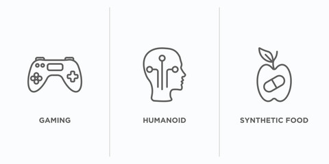 artificial intellegence outline icons set. thin line icons such as gaming, humanoid, synthetic food vector. linear icon sheet can be used web and mobile