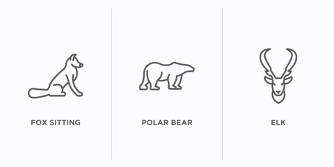 animals outline icons set. thin line icons such as fox sitting, polar bear, elk vector. linear icon sheet can be used web and mobile