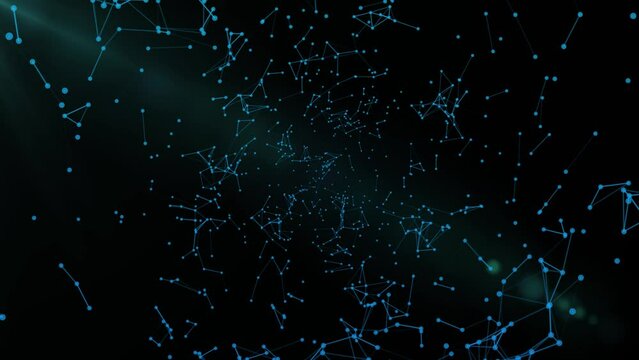 Plexus 3d animation with joint and point of conection. Abstract background of a network with polygonal connection. Inernet Data connection concept for abstract backdrop