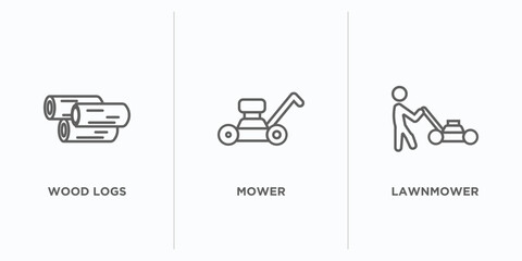 agriculture farming outline icons set. thin line icons such as wood logs, mower, lawnmower vector. linear icon sheet can be used web and mobile