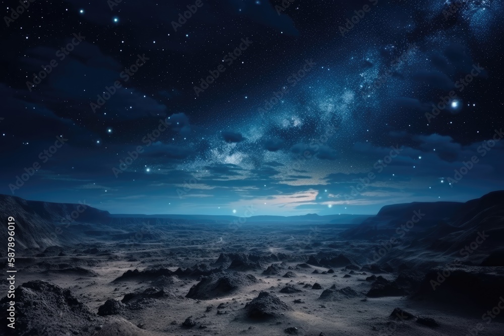 Poster starry night sky above a desert landscape. Generative AI