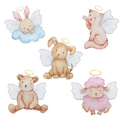 Watercolor easter set baby angels for spring design