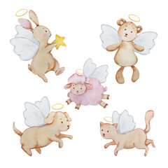 Watercolor easter set baby angels for spring design