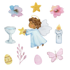 Watercolor easter set baby angels for spring design