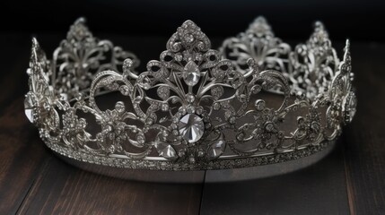 This exquisite tiara is fit for royalty, with its stunning and intricate detailing. The delicate design features sparkling gems and intricate metalwork, creating a regal and elegant look.