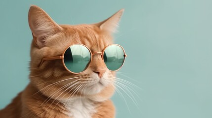 This closeup portrait captures the fun and quirky personality of an American Shorthair cat wearing glasses.