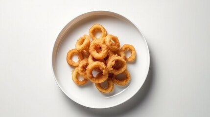 Top View, White Round Plate With Onion Rings. Generative AI