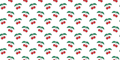 Vector seamless berry pattern with red cherries on a white background for textiles, wrapping paper, covers, backgrounds and wallpapers