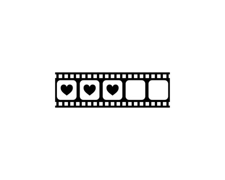 Heart Shape in the Filmstrip Silhouette, Movie Sign for Romantic or Romance or Valentine Series,  Love or Like Rating Level Icon Symbol for Romanticism Movie Story. Vector Illustration