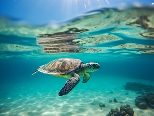 Generative AI. A turtle swimming in the ocean