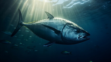 Fishing in the sea. tuna fish underwater view. Generated AI