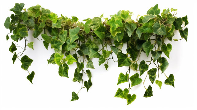 Hanging vines ivy foliage jungle bush on white background Generated AI