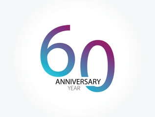 60th anniversary blue color vector design for birthday celebration, isolated on white background.