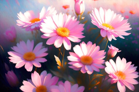 A closeup painting of pink flowers