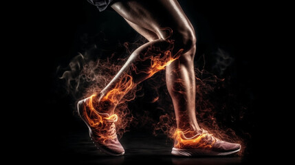 Runner. Side view of a jogger legs with the power in the veins isolated on black Generated AI