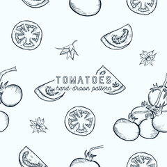 Tomatoes seamless pattern. hand drawn sketch illustration.