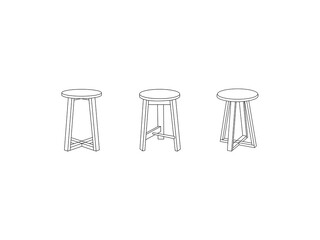 Three legged stool outline icon. chair icon. stool line icon. Clipart image isolated on white background.stool chair icon,chair Line art, clip art, Adjustable Chair, Hand-drawn design elements.