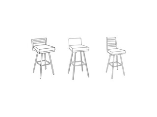 A set of bar chairs.Night club, drinking establishment, pub furniture contour symbol.Vector simple flat graphic illustration.Vector Bar Stool Element In Trendy Style.Isolated on white background.