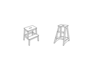 Two Step Stool Vector Illustration.Clipart image isolated on white background. chair icon . Wood Chair stool . stool chair icon,chair Line art, clip art, Adjustable Chair, Hand-drawn design elements.