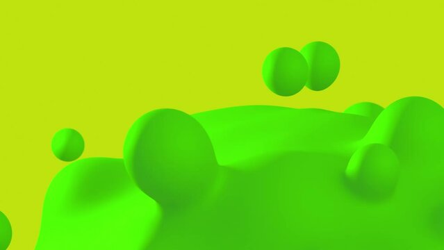 3D Animation - Saturated abstract background of looping animated soft curved acid green shapes on a yellow background.
