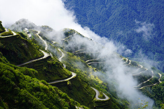 Old Silk Route Zig Zag Road Background with white Cloud