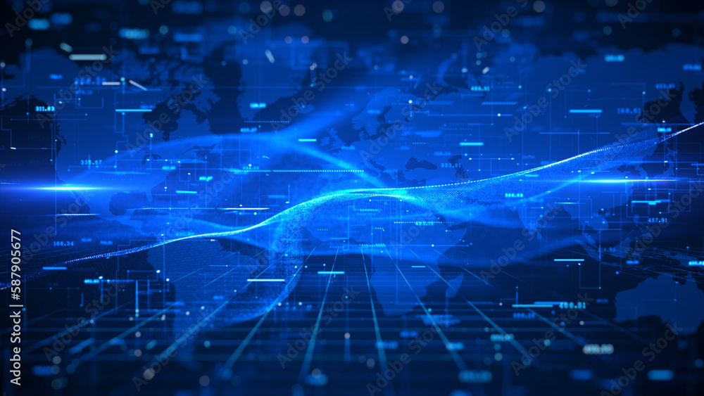 Poster Technology Digital Cyberspace with Particles and Digital Data Network Connections, Technology Digital Data Abstract Background, Data Analysis and Access to Digital Data, 3d rendering