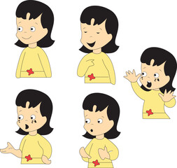 Cute girl pack (Point Herself, Confused, Shocked, asking) illustration