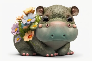 hippopotamus  and flower