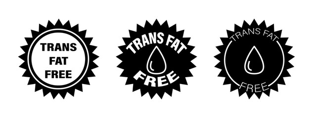 Trans fat free. Set of round icons with a drop