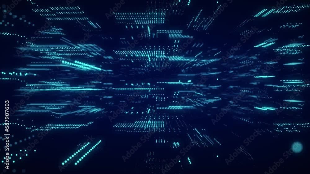 Poster Technological digital flow of artificial intelligence data processing. The concept of the metaverse. Computer technology background. Big data visualization. 3d rendering.	