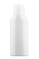 White plastic bottle for shampoo or mouthwash isolated on white background.