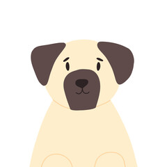 Obraz premium Cute pug dog in flat style. Vector illustration isolated on white background. Pet dog or puppy.