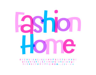 Vector stylish emblem Fashion Home. Decorative style Font. Watercolor set of Alphabet Letters, Numbers and Symbols
